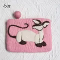 Pink handmade wool felt coin purse featuring a cute Siamese cat pattern design - Pink Siamese Cat Style (6#)