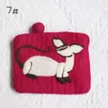 Handmade rose red wool felt cat coin purse with cute 3D animal design and top ball - Rose Red Patchwork Pattern Style (7#)