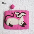 Bright pink handmade wool felt cat coin purse with soft pompom zipper pull charm - Bright Pink Cat Pattern Style (8#)