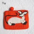 Handmade orange wool felt cat coin purse with Siamese kitty design and pompom zipper - Orange Side-Lying Siamese Cat Style (9#)