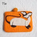Handmade orange wool felt cat coin purse with Siam paw print and gold pom zipper - Orange Typical Siamese Cat Color Style (11#)