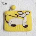 Handmade yellow wool felt cat coin purse with cute needle felted animal pattern - Yellow Small Animal Needle Felt Style (12#)