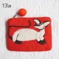 Handmade red wool felt coin purse with Siamese cat applique and orange pompom detail - Red Siamese Cat Applique Style (13#)