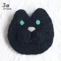 Handmade black wool felt cat brooch pin with green eyes, size 5x5cm model 3# - Black (3#)