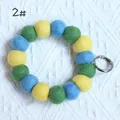 Cute wool felt ball keychain bracelet with blue green and yellow spheres and silver clasp - Style 2# (Yellow Green Blue Mix) / 20mm Ball Wrist Strap