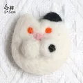 Handmade white wool felt cat brooch with black ear and orange eyes, size 5x5cm - Black and White Ears (6#)