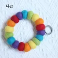 Rainbow wool felt ball keychain bracelet with a silver metal spring clasp - Style 4# (Rainbow Color Mix) / 20mm Ball Wrist Strap