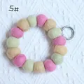 Pastel wool felt ball keychain with pink, green and beige beads on a silver ring - Style 5# (Pink Green Beige Mix) / 20mm Ball Wrist Strap