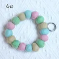Pastel wool felt ball keychain wristlet with pink and mint green beads and silver clasp - Style 6# (Macaron Multicolor Mix) / 20mm Ball Wrist Strap
