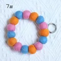Pink, blue, and orange wool felt ball keychain with silver metal ring clasp for bags - Style 7# (Pink Blue Orange Mix) / 20mm Ball Wrist Strap