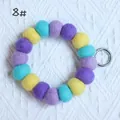 Colorful wool felt ball keychain bracelet with purple and yellow beads on silver ring - Style 8# (Purple Yellow Blue Mix) / 20mm Ball Wrist Strap