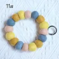 Handmade wool felt ball keychain wristlet featuring yellow and blue pom poms and metal ring - Style 11# (Yellow Blue Pink Mix) / 20mm Ball Wrist Strap