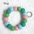 Pink and green wool felt ball keychain bracelet with a silver metal spring ring clasp - Style 14# (Pink Blue Dark Green Mix) / 20mm Ball Wrist Strap
