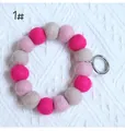 Pink and grey wool felt ball keychain wristlet with a silver metal ring attachment - Style 1# (Pink Rose Grey Mix) / 20mm Ball Wrist Strap