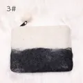 Minimalist wool felt coin purse in black and white dual-tone with fluffy pompom zipper - White and Gray Contrast Style (3#) / White / Grey