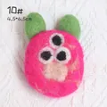 Pink handmade wool felt monster accessory with 3-eyes and green ears, 4.5x6.5cm size - 10# Little Monster