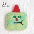 Handmade wool felt cartoon brooch featuring a yellow monster with a red hat, size 5.5x6.5cm - Apricot Red Hat