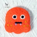 Handmade orange wool felt monster brooch with brown polka dots for apparel - 1# Little Monster