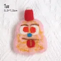 Pink wool felt cartoon monster brooch with red hat and blue nose, size 5.5x7.5cm - Pink Frame Little Red Riding Hood