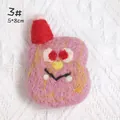 Pink wool felt monster brooch with red hat and cartoon features, size 5x8cm - Pink Monster Red Hat