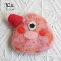 Pink wool felt monster brooch with red hat and googly eye, 6x6cm cute animal pin - Pink One-Eyed Red Hat