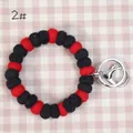 Handmade wool felt ball keychain wristlet featuring red and black felt beads and silver ring - 10mm Felt Beads / Red/Black (2#)