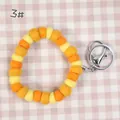 Handmade wool felt ball keychain wristlet featuring orange and yellow pom-poms with silver clasp - 10mm Felt Beads / Orange/Yellow (3#)