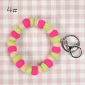Handmade colorful 1cm wool felt ball keychain wristlet in pink lime green and beige - 10mm Felt Beads / Pink/Green/Cream (4#)
