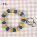 Cute wool felt ball keychain with blue, green and orange pompoms and silver metal clasp - 10mm Felt Beads / Blue/Green/Orange (10#)