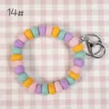 Pastel macaron felt ball keychain wristlet with silver keyring and lobster clasp charm - 10mm Felt Beads / Pink/Yellow/Purple/Cyan (14#)