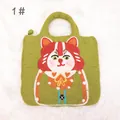 Cute green wool felt cat handbag with colorful embroidery and a round handle - Grass Green Style (1#)