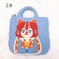 Light blue handmade felt handbag with cute needle felted cat pattern and blue charm - Light Blue Style (2#)