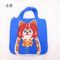 Blue handmade wool felt tote bag with cute cartoon cat embroidery and soft texture - Royal Blue Style (4#)