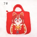 Handmade red wool felt handbag featuring a cute cartoon cat design and matching red handles - Red Style (7#)