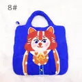 Blue felt handbag featuring a cute red and white cartoon cat design with top handles - Blue Style (8#)
