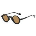 Vintage round frame sunglasses with black glossy finish and brown tinted lenses - Regular / Black Frame Tea Lens