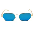 Retro geometric sunglasses with blue mirrored lenses and slim gold metal frame - Gold Frame Blue Mirror