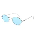 Occhiali da sole ovali rétro con lenti azzurre e sottile montatura in metallo argento alla moda - Standard / Standard montatura argentata con lenti blu