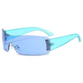 Lunettes de soleil de sport sans monture style Y2K avec verres bleus translucides - Monture Bleue Verres Bleus (C2)
