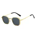 Lunettes de soleil rétro à monture métallique polygonale avec verres gris foncé - Monture Dorée Verre Noir Gris (C1)