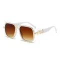 Classic oversized white frame sunglasses with gold metal floral details and gradient lenses - White Frame Gradient Tea Lens White Legs