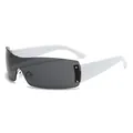 Lunettes de soleil sans monture Y2K avec branches blanches et verre panoramique foncé - Branches Blanches Verres Gris Noir (C4)