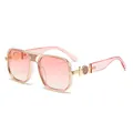 Pink gradient square sunglasses with gold metal frame and floral embossed detail - Gold Frame Gradient Pink Lens Pink Legs
