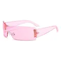 Lunettes de soleil de sport Y2K sans monture rose translucide à écran unique - Monture Rose Verres Roses (C5)