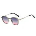 Lunettes de soleil rétro en métal avec verres dégradés violets et monture dorée chic - Monture Argentée Verre Violet Rose (C3)