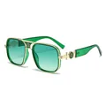 Classic oversized metal frame sunglasses with green gradient lenses and floral detail - Gold Frame Gradient Green Lens Green Legs