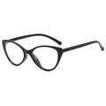 Classic black cat-eye glasses frame with blue light blocking lenses in a side view - Glossy Black Frame / Clear Lenses
