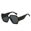 Modern oversized square sunglasses with wide wave-textured temples and gold metal accents - C1 Black Frame Grey Lens