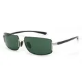 Men's metal rectangle sunglasses with silver frame and dark green polarized lenses - Regular / Silver Frame Green Lens