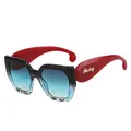 Oversized schwarze quadratische Sonnenbrille mit roten Bügeln und Goldakzenten - Schwarz Schildpatt Rahmen Grau Blau Linse